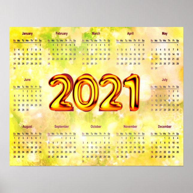 Calendario de 12 Meses de 2021 en Póster Abstracto (Frente)