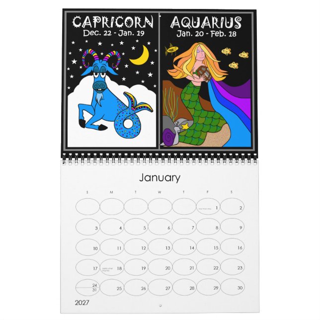CALENDARIO DE 12 MESES DE ZODIAC (Jan 2027)