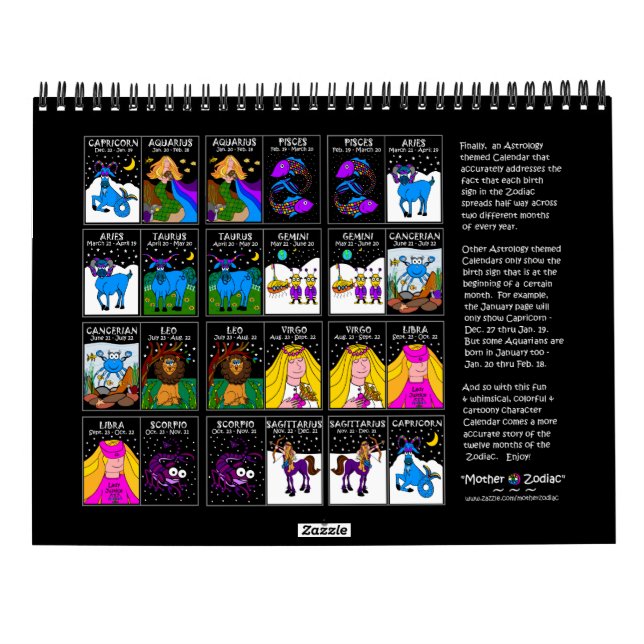 CALENDARIO DE 12 MESES DE ZODIAC (Reverso)