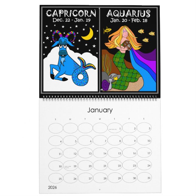 CALENDARIO DE 12 MESES DE ZODIAC (Jan 2026)