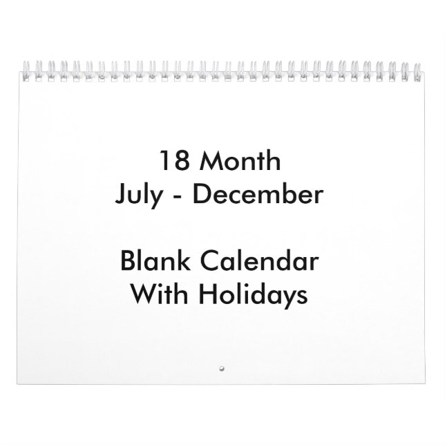 Calendario de 18 meses en blanco con vacaciones (Tapa)