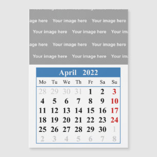 Calendario de 2022 de abril Tarjeta magnética