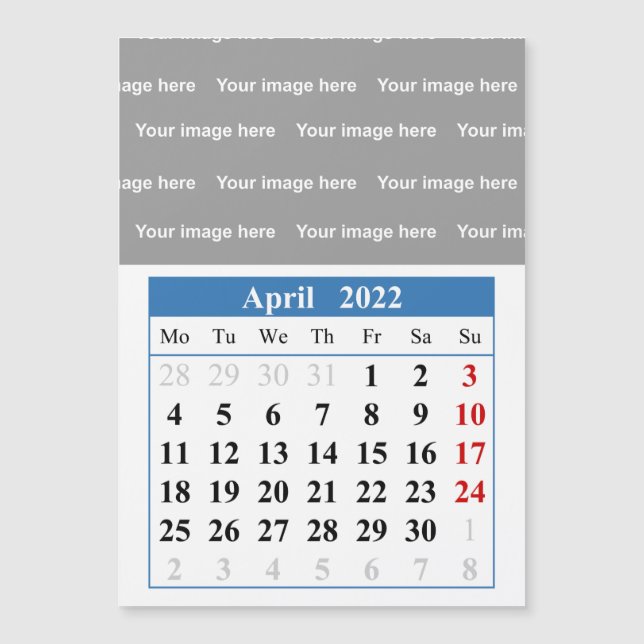 Calendario de 2022 de abril Tarjeta magnética (Anverso)