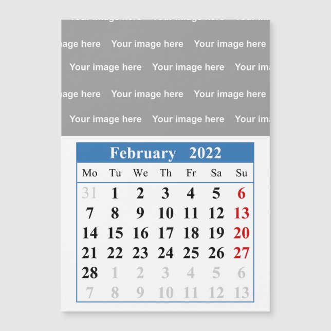 Calendario de 2022 de febrero Tarjeta magnética (Anverso)