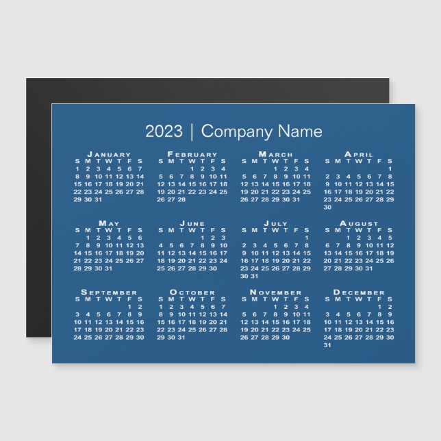 Calendario de 2023 con nombre de empresa imán azul (Anverso/Reverso)