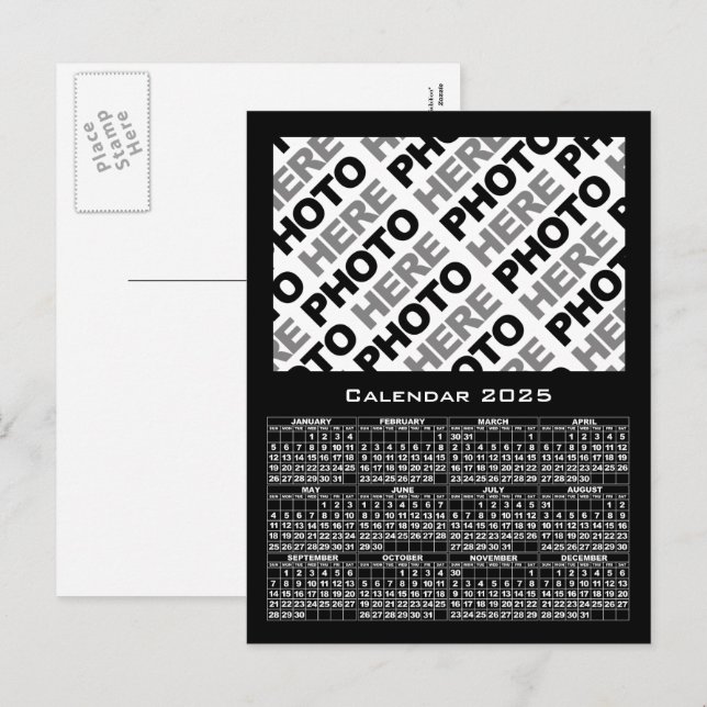 Calendario de 2025 Añadir foto postal negra (Anverso / Reverso)