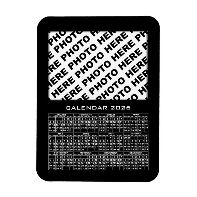 Calendario de 2026 Añadir 1 imán de fotos negro (Vertical)