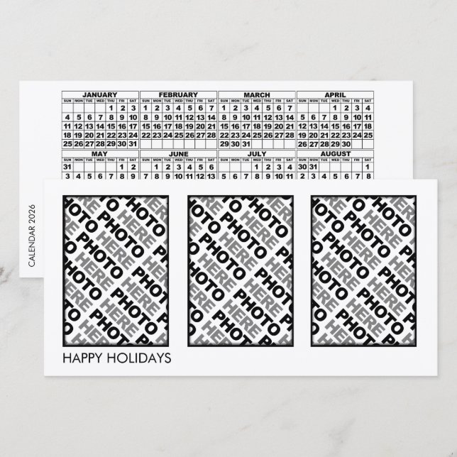 Calendario de 2026 Añadir 3 tarjetas de fotos (Anverso / Reverso)