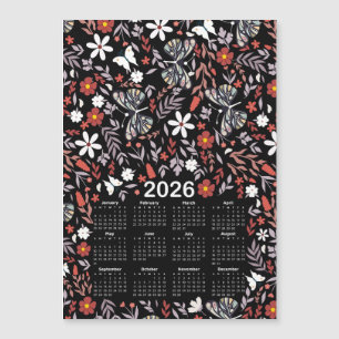 Calendario de 2026 Floral y mariposa de color negr