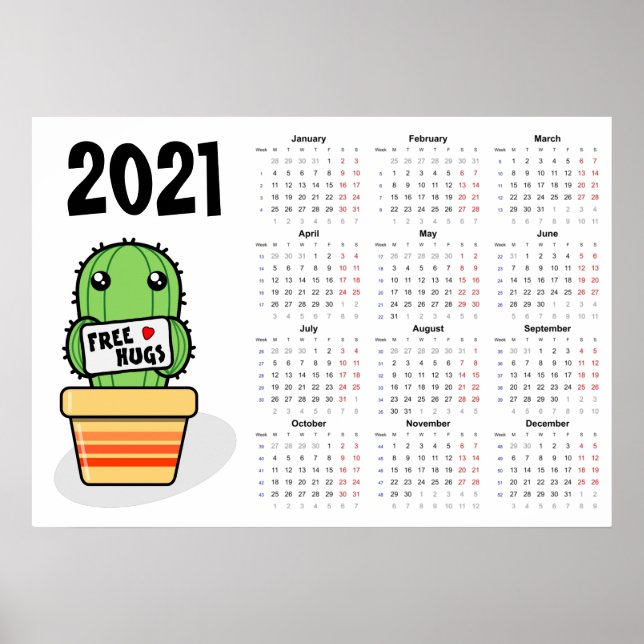 Calendario de abrazos gratis 2021 Póster - inicio  (Frente)