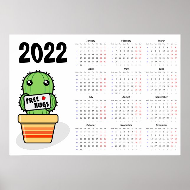 Calendario de abrazos gratis Póster 2022 - inicio  (Frente)
