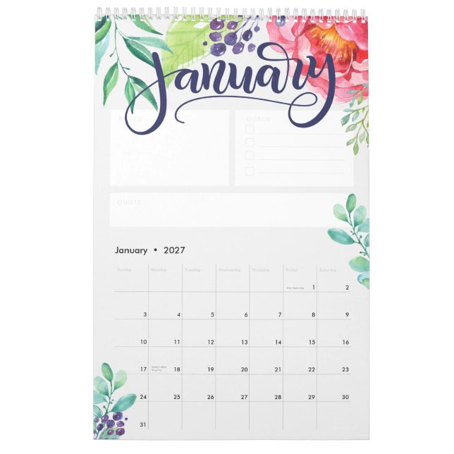Calendario de acuarela por carta - Personalizado (Jan 2027)