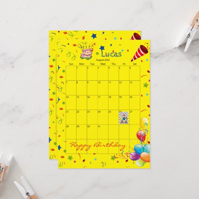 Calendario de Agosto de 2022 Invitación feliz cump (Anverso/Reverso In Situ)