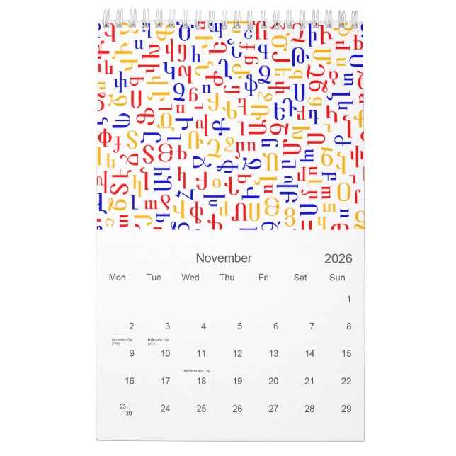Calendario de alfabetos (Nov 2026)