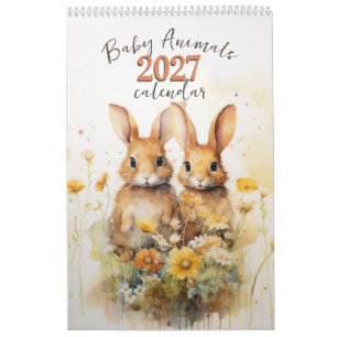 Calendario de animales bebés en acuarela 2026