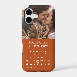Calendario de aniversario de boda de otoño naranja