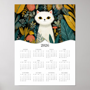 Calendario de Año Completo de Arte Gato Boho 2026