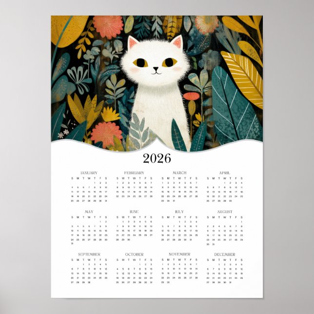 Calendario de Año Completo de Arte Gato Boho 2026 (Frente)