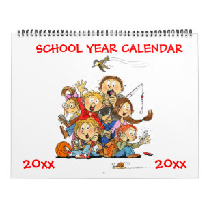 Calendario de Año Escolar Rojo Grande Para Niños
