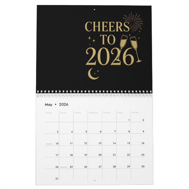 Calendario de Año Nuevo 2026 - Oro elegante y negr (May 2026)