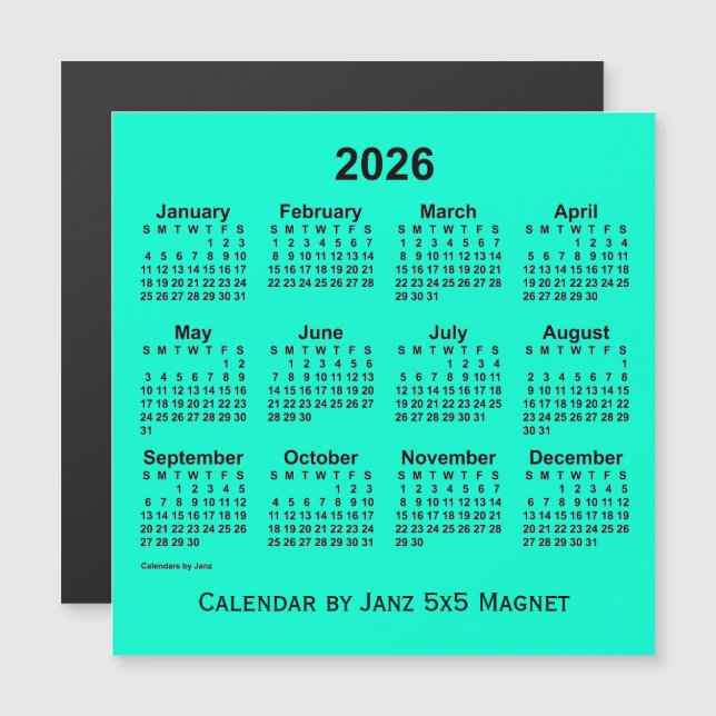 Calendario de Aquamarine 2026, por Janz 5x5 Magnet (Anverso/Reverso)
