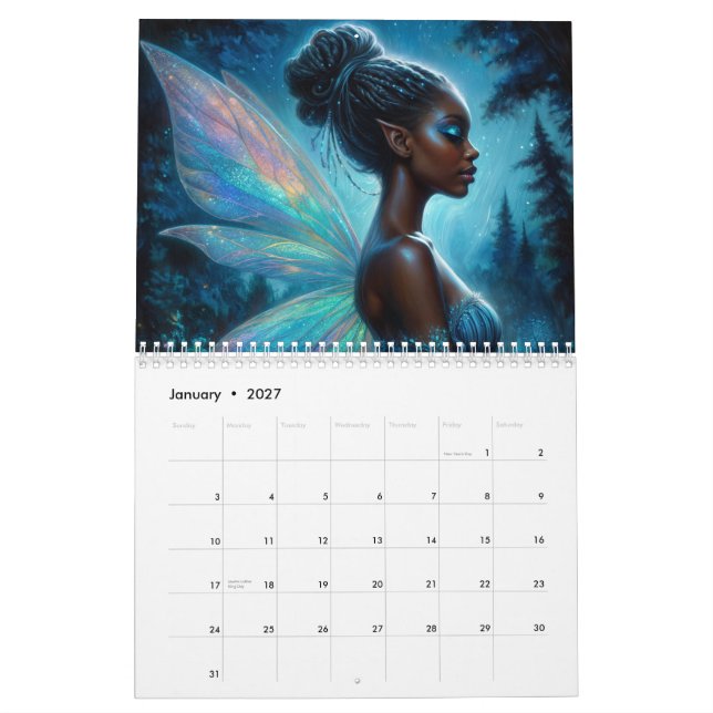 Calendario de arte de hadas de Chica negro (Jan 2027)