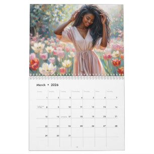 Calendario de Arte Floral de Mujeres Negras Hermos
