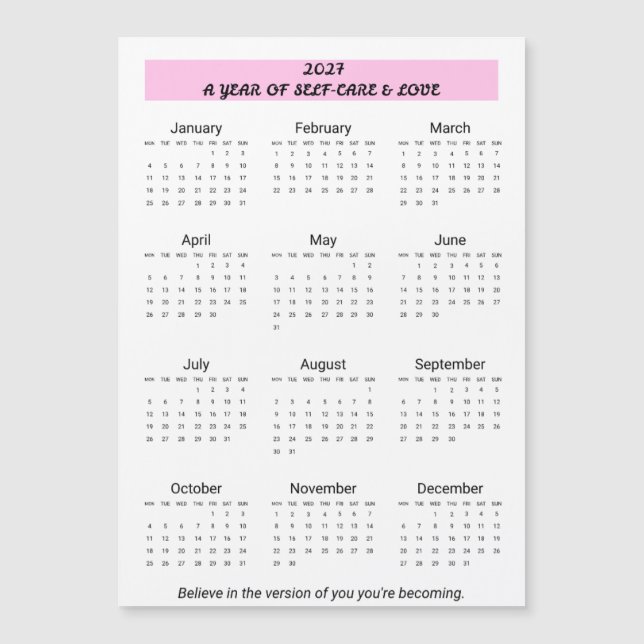 Calendario de autocuidado 2027 (Anverso)