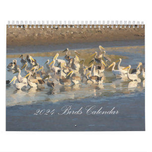 Calendario de aves 2024 en estilo acuarela