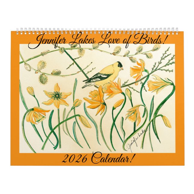 Calendario de aves 2026 del artista Jennifer Lake (Tapa)