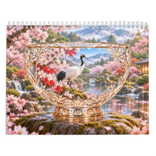 Calendario de aves japonesas en las estaciones de 