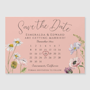 Calendario de Boda de flores rosadas Pastel Guarda