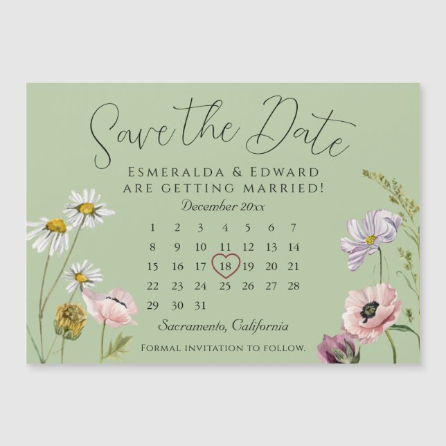 Calendario de Boda de Flores Silvestres de Sabor G (Anverso)