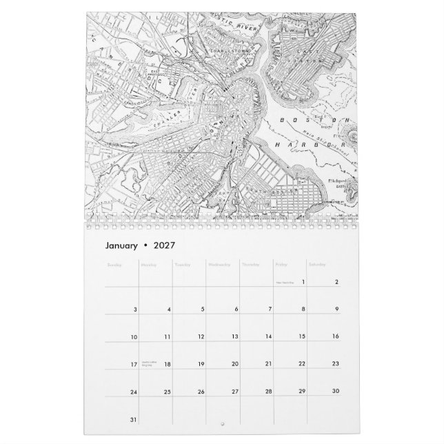 Calendario de Boston Cartographs del vintage (Jan 2027)