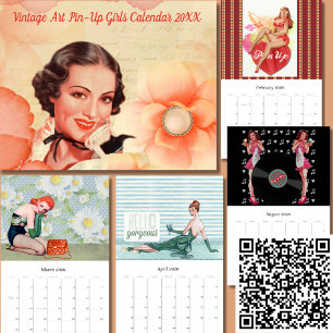 Calendario de Chicas de pinza de arte vintage 20XX