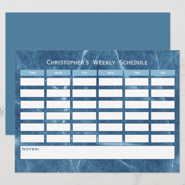 Calendario de clase de programación semanal azul d (Anverso / Reverso)