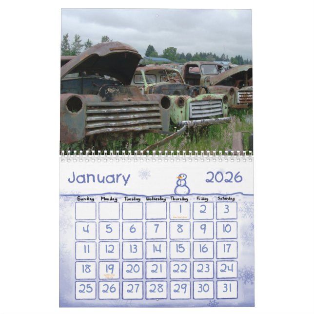 Calendario de coches clásicos de hierro antiguo (Jan 2026)