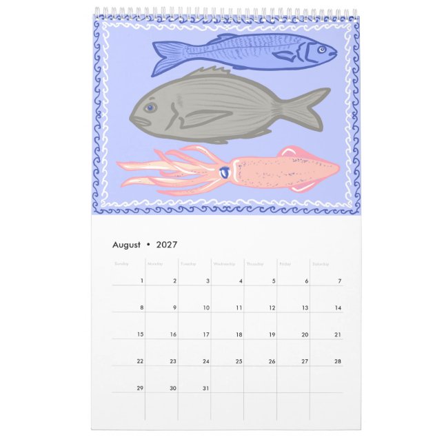 Calendario de cocina Escenas y patrones de verano  (Aug 2027)