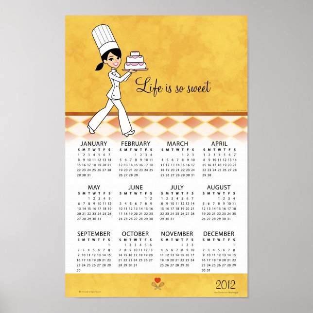 Calendario de cocinas 2012 con arte de chef pastel (Frente)