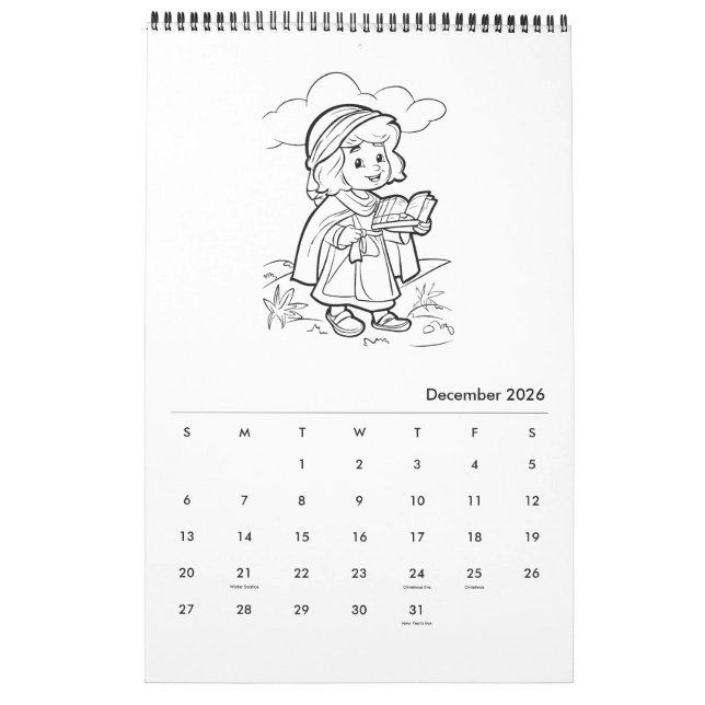 Calendario de Colores Religiosos para Niños Cutos (Dec 2026)