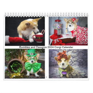 Calendario de Corgi 2024 con burbujas y garras