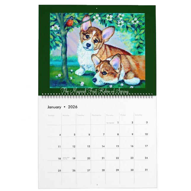 Calendario de Corgi galés de pembroke La magia del (Jan 2026)