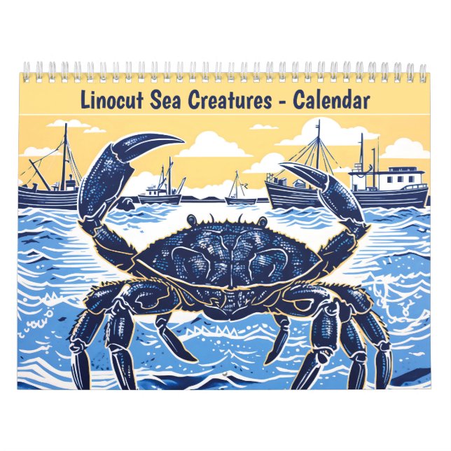 Calendario de Criaturas Marinas en Linograbado (Tapa)