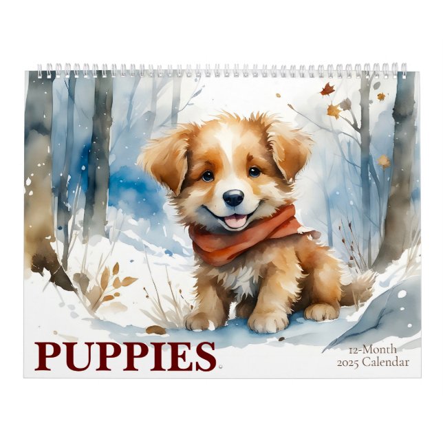 Calendario de Cute Puppies Watercolor Art 12-Mes 2 (Tapa)