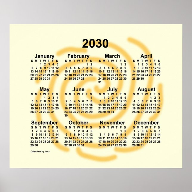 Calendario de Días Soleados 2030 por Janz Póster (Frente)