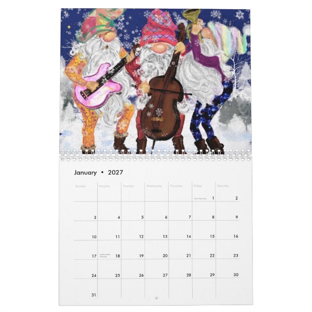 Calendario de diseño de Navidades de regalo de Año (Jan 2027)