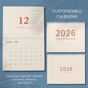 Calendario de diseño minimalista con tonos neutros