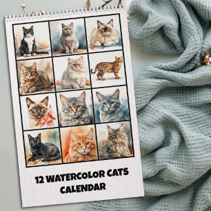 Calendario de Doce Gatos de Acuarela