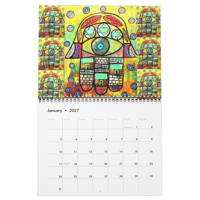 Calendario de doce meses de Judaica Hamsa (Jan 2027)