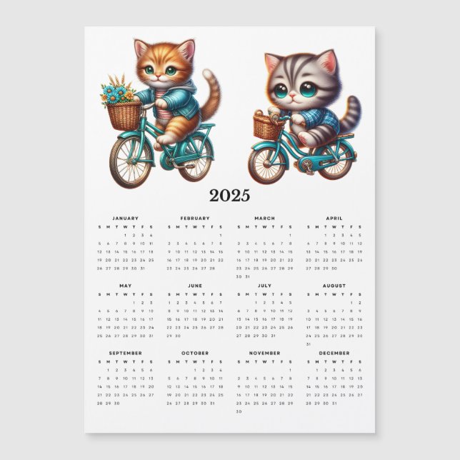 Calendario De Dos Gatos Cutos En Bicicleta 2025 Ma (Anverso)